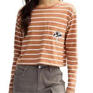 Madden Girl Striped Long Sleeve Tee Cowgirl Hat Embroidered‎ Patch NWT Medium